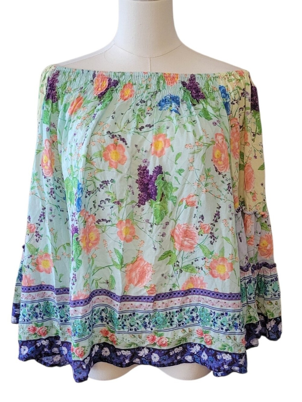 Ruby Yaya Bright Floral Embellished Hippie Blouse Top Size Medium